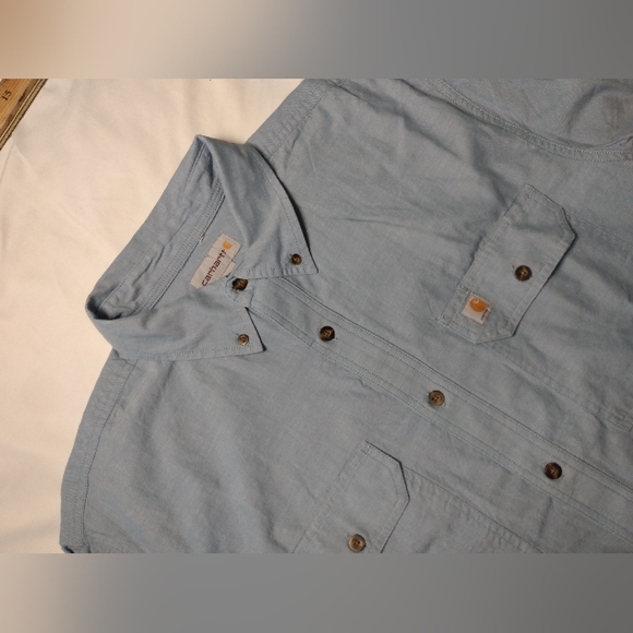 Like New Carhartt Soft Cotton Made in India Short Sleeve Button work Shirt L XL - Picture 4 of 13